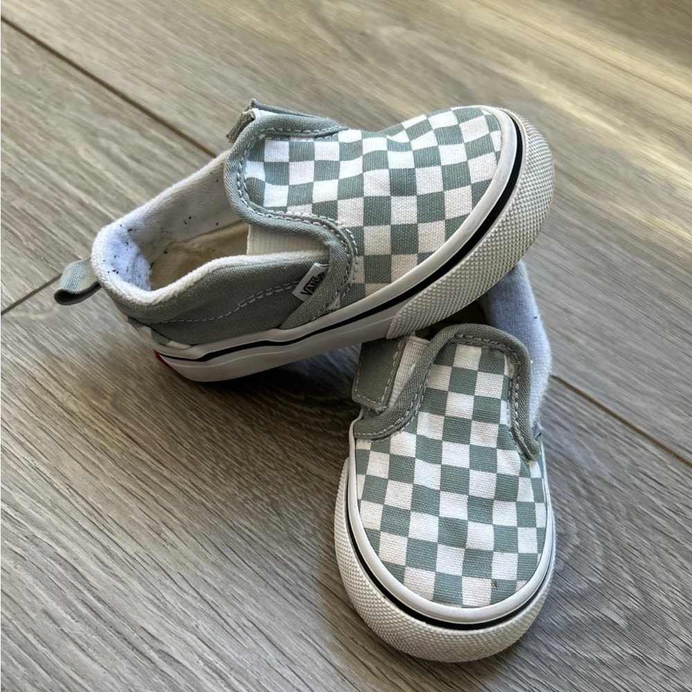 Vans Kids Grey and White Checkered Slip-On Sneakers